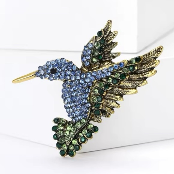 ✨ Zara Dominica Crystal Blue Hummingbird Brooch - Picture 7 of 8
